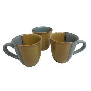 SANGO Coffee/Tea Mug Gold Dust Ribbed Pottery Stoneware 10 oz Lot of 3